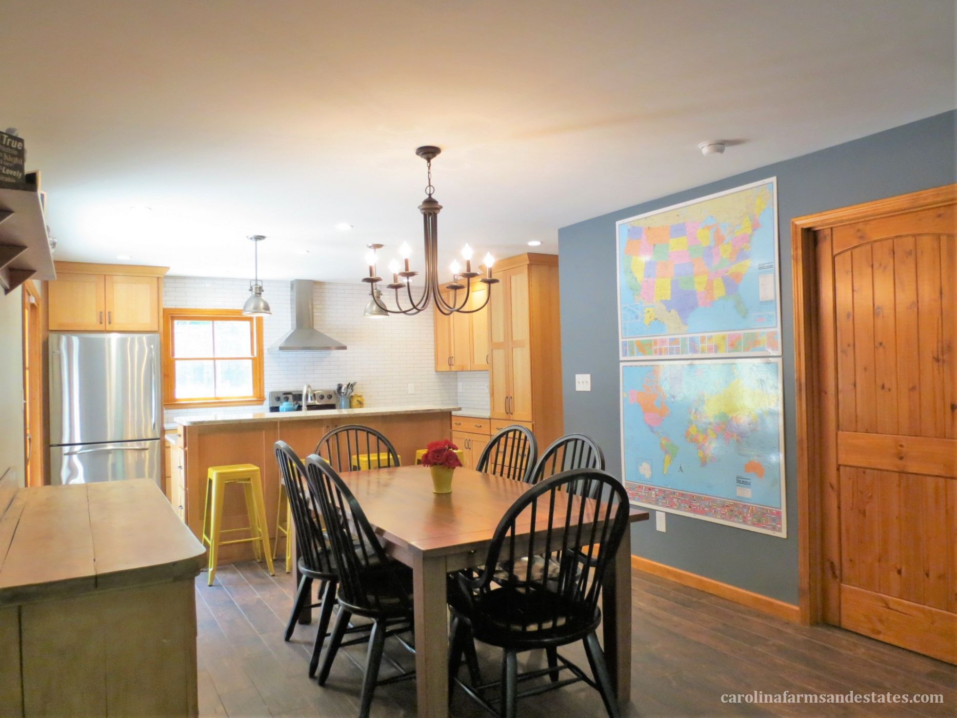 An open floor-plan with the dinette between the kitchen and great room.